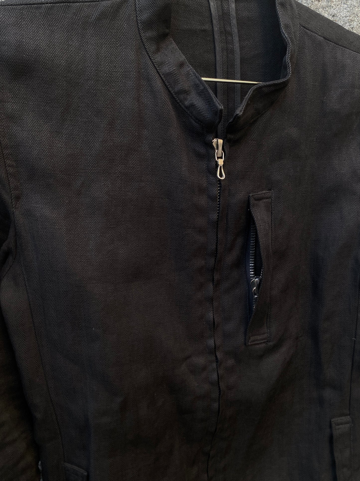 RipVanWinkle 00s Herringbone Linen Stand Collar Zip Jacket