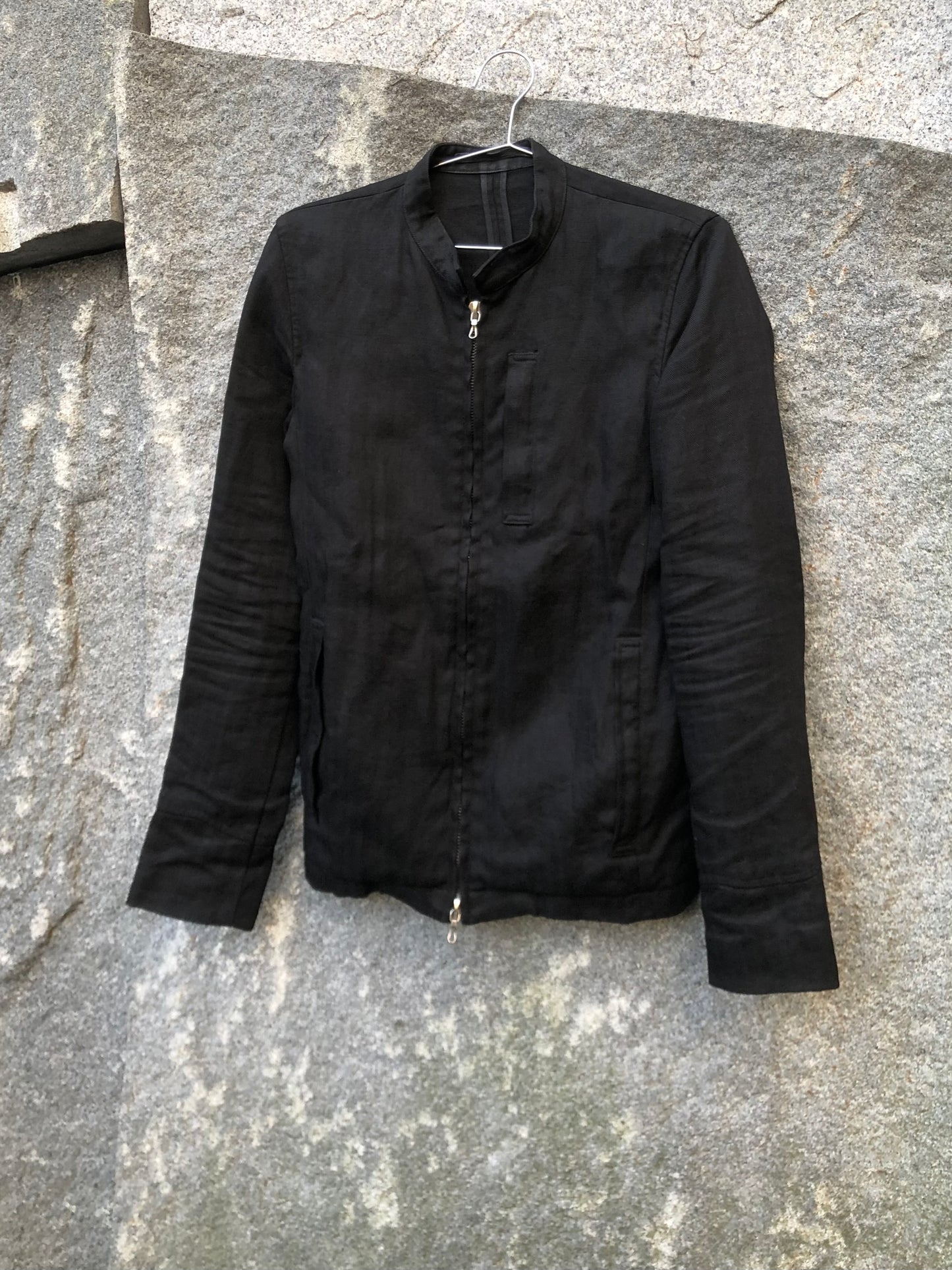 RipVanWinkle 00s Herringbone Linen Stand Collar Zip Jacket